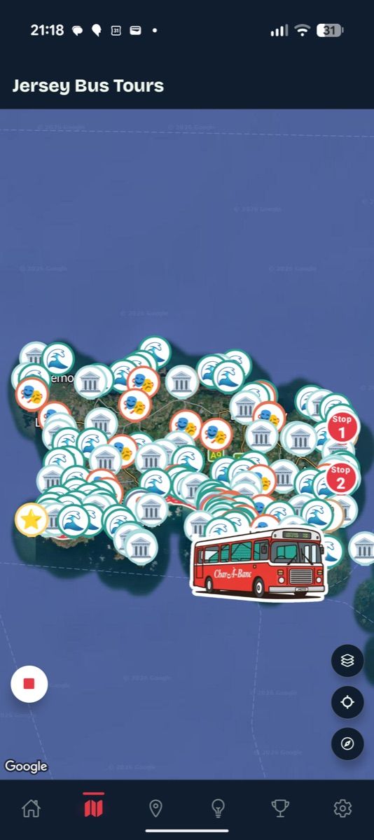 Live GPS map of the whole island with the bus and points of interest